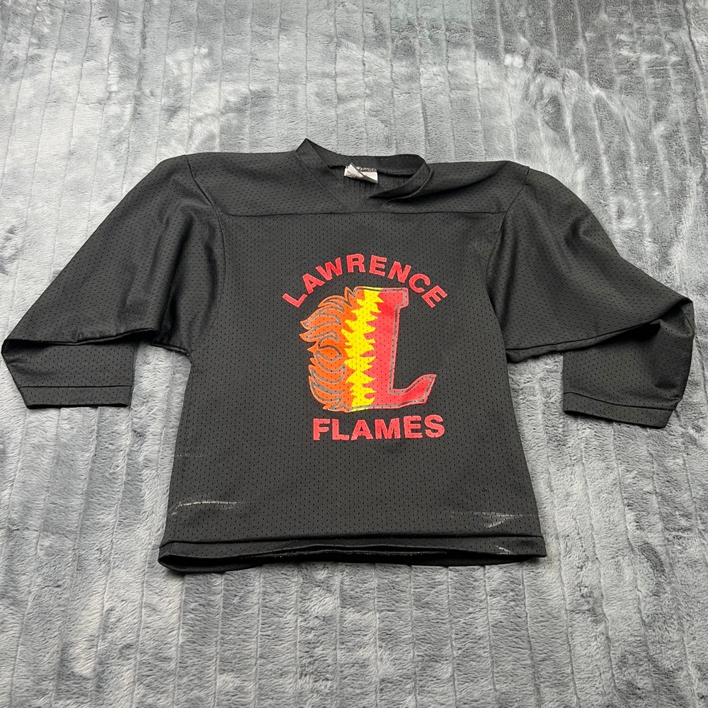 Vintage K1 Sportswear Lawrence Flames Hockey Jersey Black Mesh Youth Large USA
